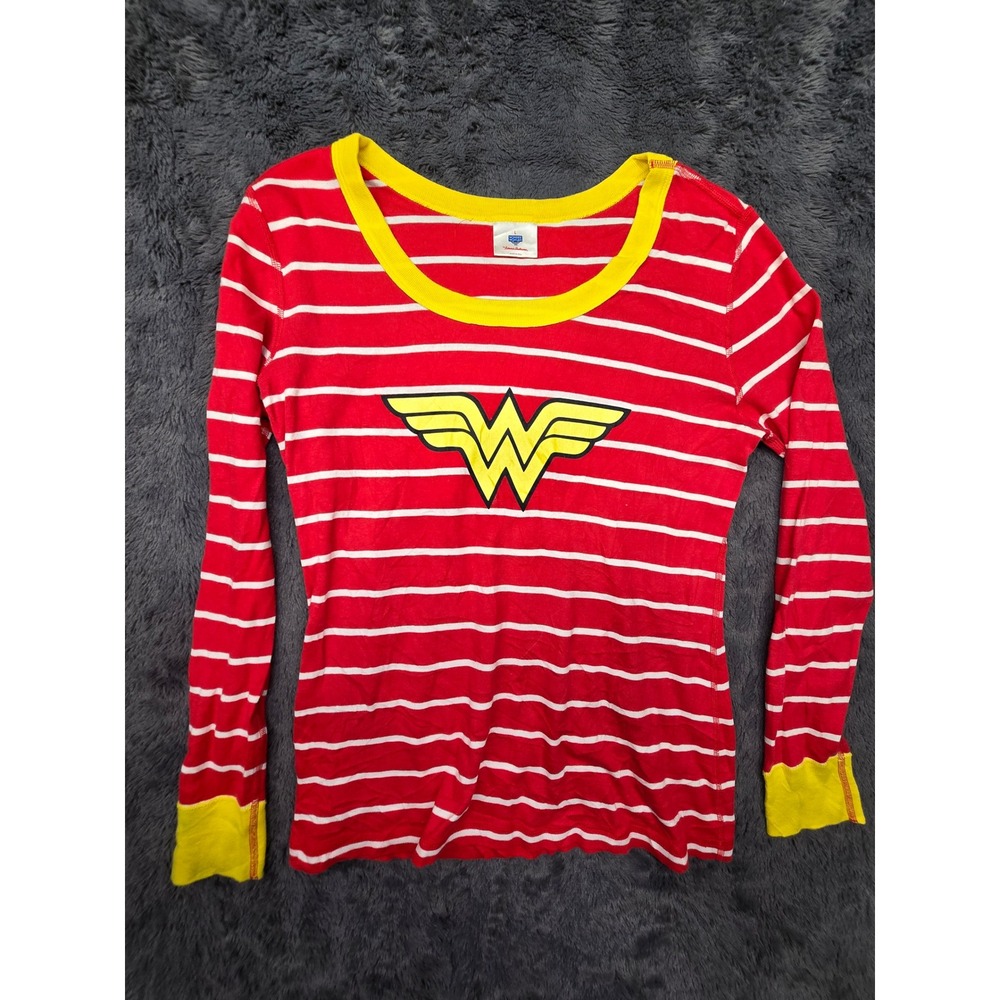 Hanna Andersson Wonder Woman Pajama Top Red White Striped Long Sleeve Womens L